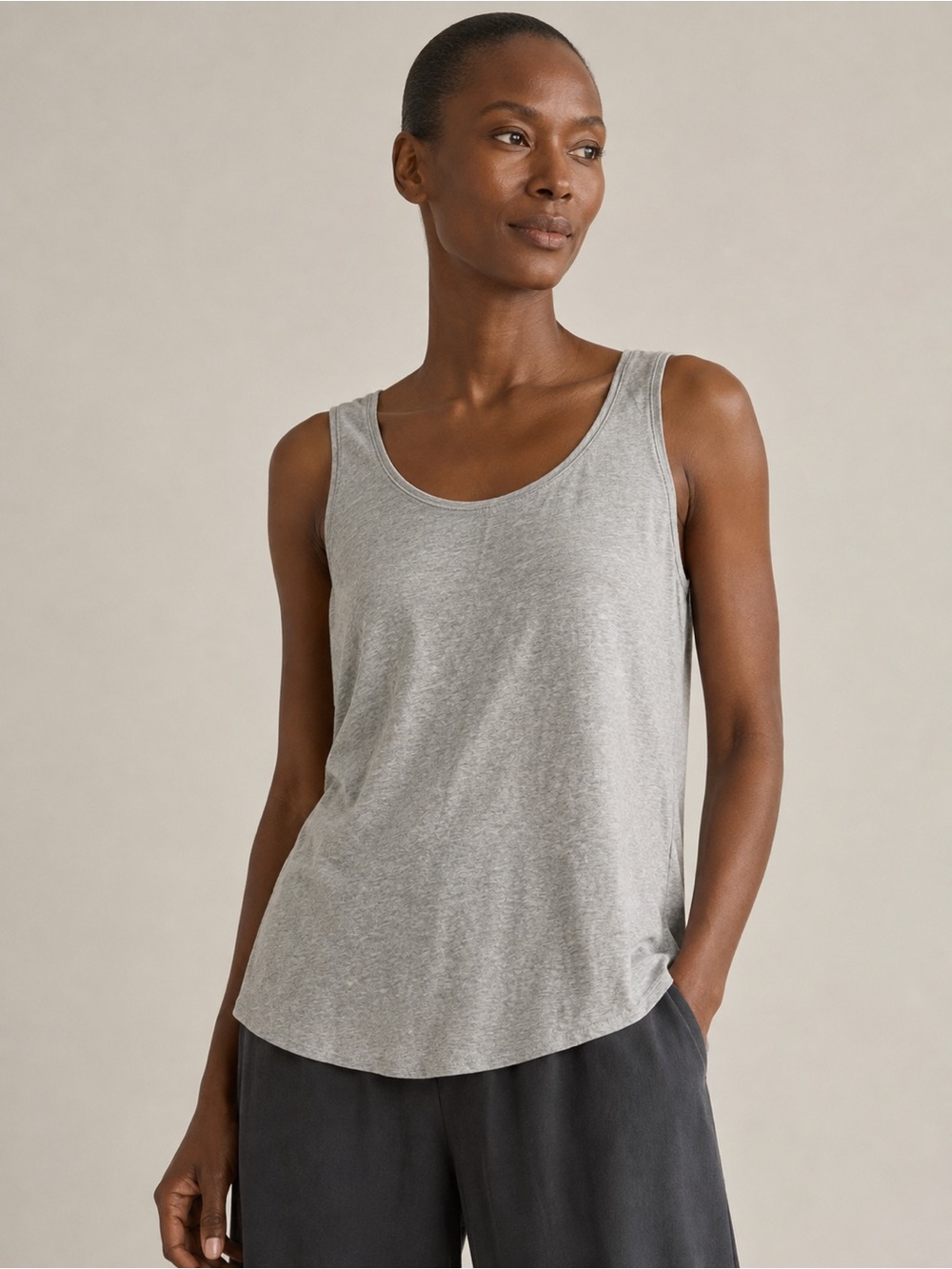 Eileen Fisher Gray 100% Organic Cotton Scoop Neck Tank Top Large NWOT